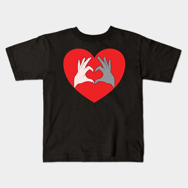 Hands Making Heart Shape Love Sign Language Valentine's Day Kids T-Shirt by Okuadinya